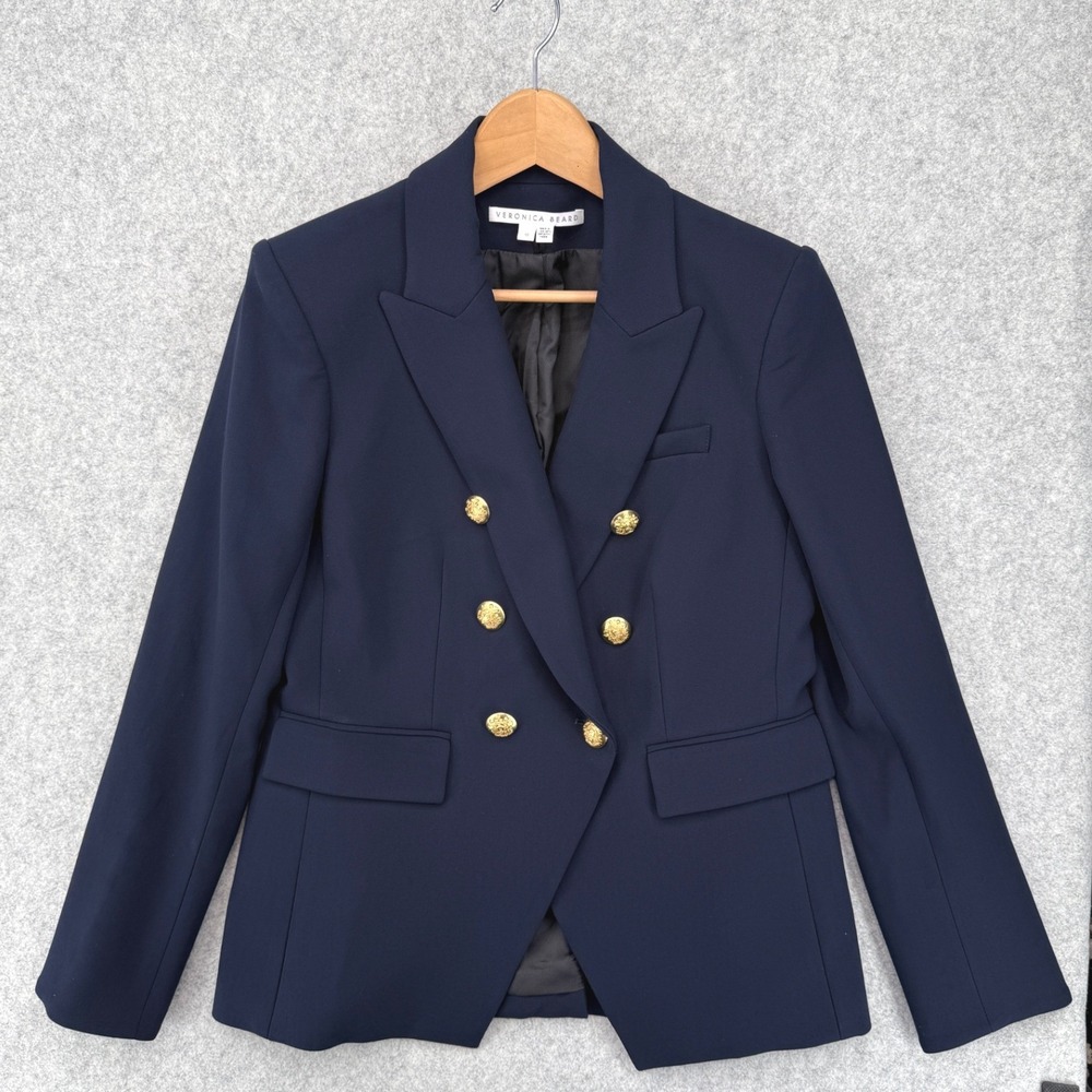 Veronica Beard Miller Dickey Jacket Women 10 Navy Blue Gold Button Blazer Coat